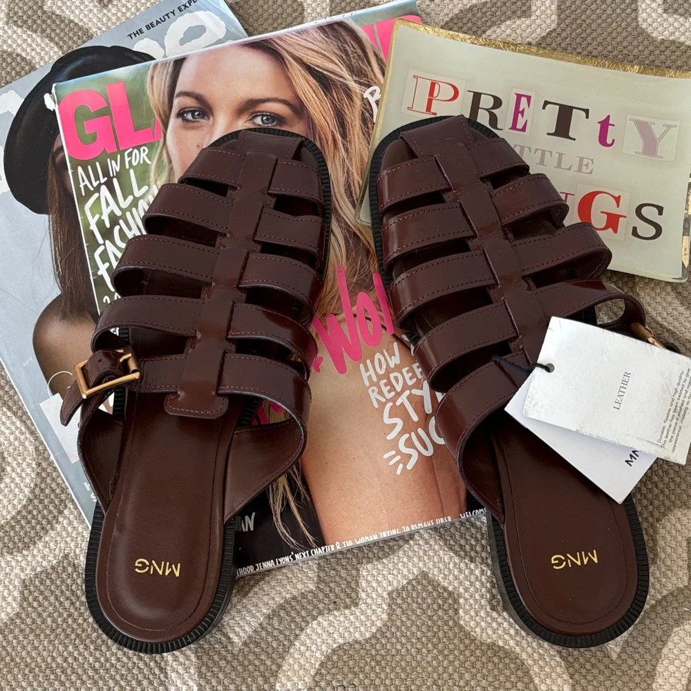 Mango MNG Fisherman brown leather sandal; size EUR 38; US 7.5; NWT